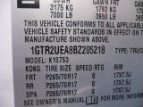 2011 GMC Sierra 1500 SL Extended Cab 4x4 Info Tag