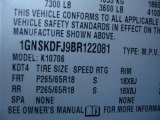 2011 Chevrolet Tahoe Hybrid 4x4 Info Tag