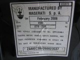 2006 Maserati GranSport Coupe Info Tag