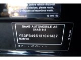 2003 Saab 9-3 Linear Sport Sedan Info Tag