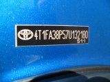 2007 Toyota Solara SLE V6 Convertible Info Tag