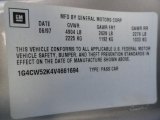 1997 Buick Park Avenue Sedan Info Tag