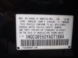 2000 Honda Accord LX Sedan Info Tag