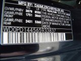 2006 Dodge Sprinter Van 2500 High Roof Cargo Info Tag