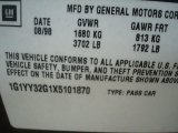 1999 Chevrolet Corvette Convertible Info Tag
