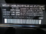 2007 CLS Color Code for Black - Color Code: 040