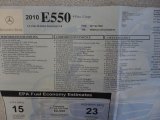 2010 Mercedes-Benz E 550 Coupe Window Sticker
