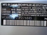 2003 SLK Color Code for Brilliant Silver Metallic - Color Code: 744