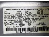 2005 Altima Color Code for Sheer Silver Metallic - Color Code: KY1
