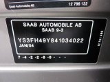 2004 Saab 9-3 Aero Sedan Info Tag