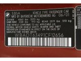 2001 BMW 5 Series 530i Sedan Info Tag