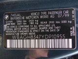 2000 BMW 7 Series 740iL Sedan Info Tag