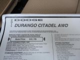 2011 Dodge Durango Citadel 4x4 Window Sticker