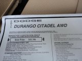 2011 Dodge Durango Citadel 4x4 Window Sticker