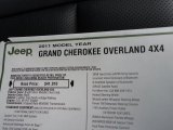 2011 Jeep Grand Cherokee Overland 4x4 Window Sticker
