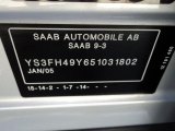 2005 Saab 9-3 Aero Sport Sedan Info Tag