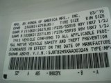 2010 RDX Color Code for White Diamond Pearl - Color Code: NH603PX