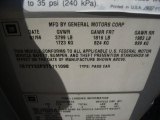 1996 Chevrolet Corvette Coupe Info Tag