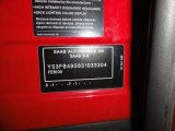 2003 Saab 9-3 Linear Sport Sedan Info Tag