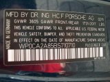 2011 Porsche Boxster  Info Tag