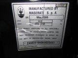 2006 Maserati GranSport Spyder Info Tag