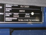 2001 Bentley Arnage Red Label Info Tag