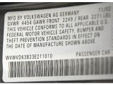 2003 Volkswagen Passat GLS Wagon Info Tag