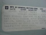 1989 Cadillac DeVille Sedan Info Tag
