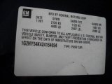 2002 Pontiac Bonneville SLE Info Tag