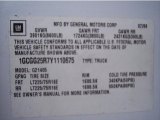 2000 Chevrolet Express G2500 Commercial Info Tag