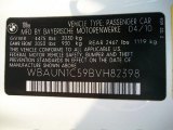 2011 BMW 1 Series 128i Convertible Info Tag