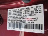 2008 Element Color Code for Tango Red Pearl - Color Code: R525P