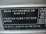2006 Saab 9-3 Aero Sport Sedan Info Tag