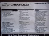 2011 Chevrolet Camaro LT/RS Coupe Window Sticker