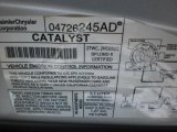 2005 Chrysler Sebring Limited Convertible Info Tag