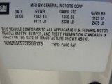 2005 Cadillac CTS -V Series Info Tag