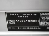 2007 Saab 9-3 Aero Convertible Info Tag