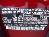 2007 Chrysler Crossfire SE Roadster Info Tag