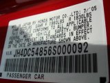 2006 Acura RSX Sports Coupe Info Tag