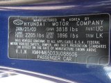 2003 Tiburon Color Code for Carbon Blue - Color Code: UC