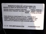 2010 Lotus Evora Coupe Info Tag