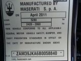 2011 Maserati Quattroporte S Info Tag