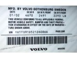 2002 Volvo S80 T6 Info Tag