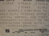 1988 Chevrolet Corvette Coupe Info Tag