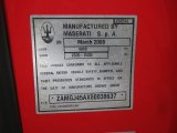 2008 Maserati GranTurismo  Info Tag