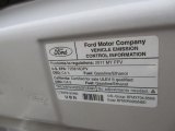 2011 Ford E Series Van E250 XL Cargo Info Tag