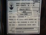 2011 Maserati GranTurismo S Info Tag