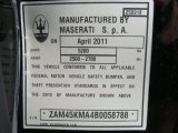 2011 Maserati GranTurismo Convertible GranCabrio Info Tag