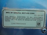 1969 Chevrolet Camaro SS Convertible Info Tag