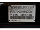 1992 Acura NSX Coupe Info Tag